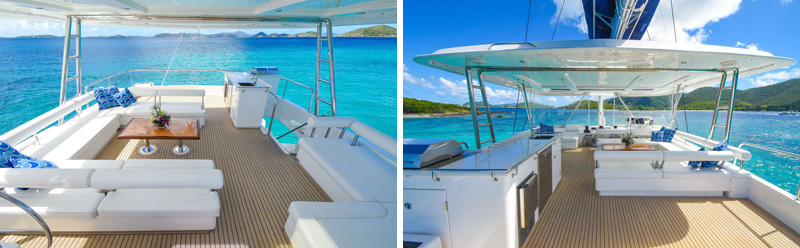 Enjoy the flybridge on Catamaran Leeway