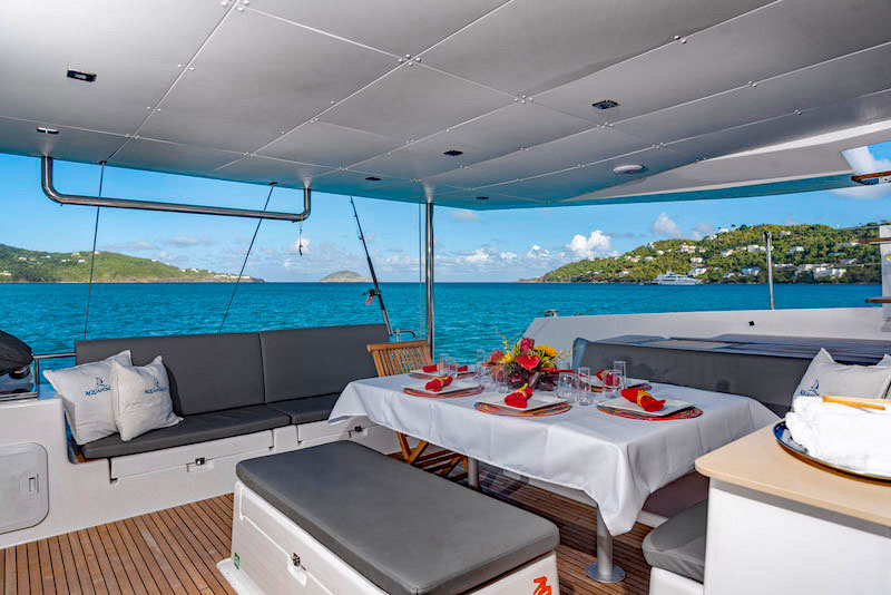 Catamaran Aquinimity Morning breakfast in the cockpit